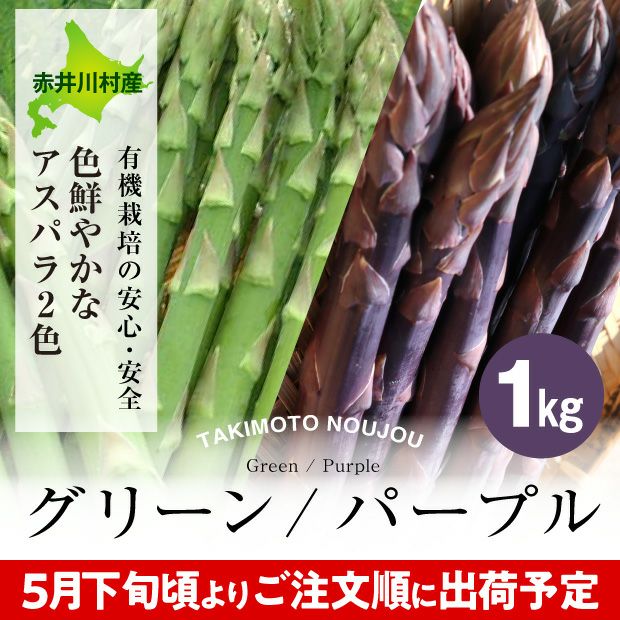 新鮮なグリーン・パープルアスパラ