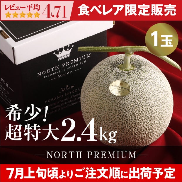 【食べレア限定】 富良野メロン NORTH PREMIUM 約2.4kg以上 1玉