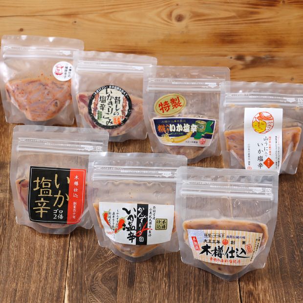 木樽仕込み塩辛「7種食べ比べセット」のパッケージ