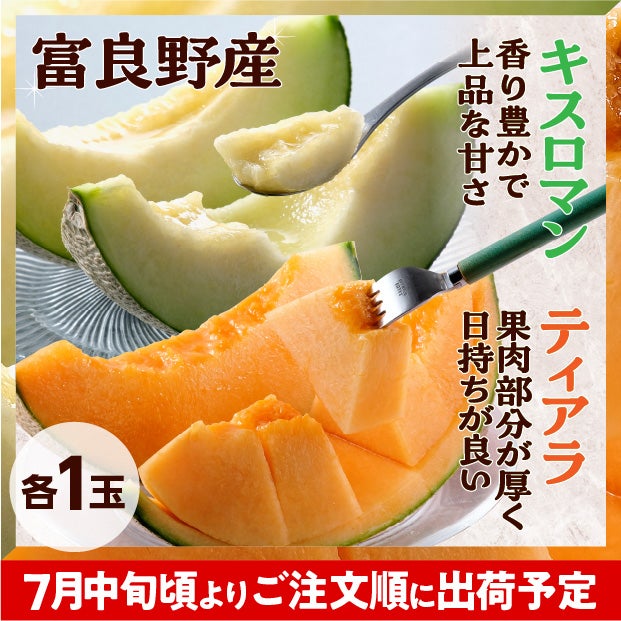 2種のふらのメロン（ティアラ/キスロマン）秀品各1玉