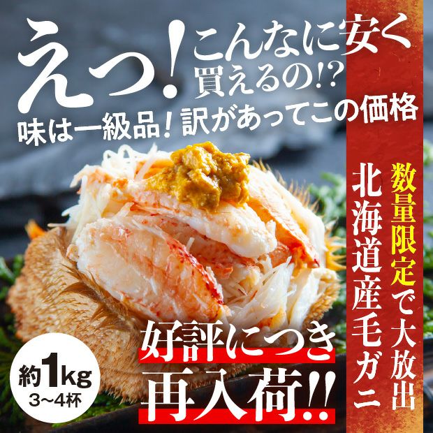  【北海道産】訳あり毛ガニ 冷凍ボイル 約1kg